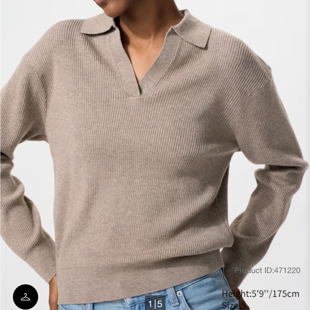 Uniqlo Washable Ribbed Knit Polo Sweater in Khaki
